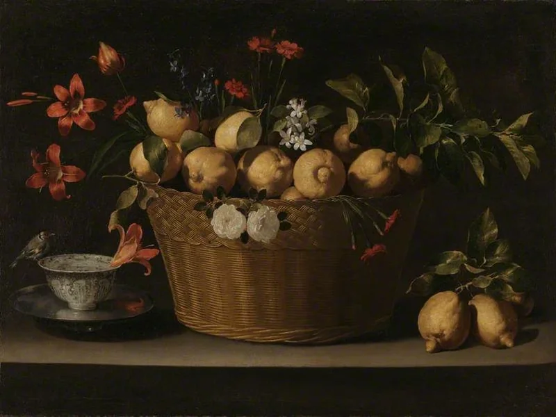 1620-Juan de Zurbaran - Natura morta con limoni in un cesto di vimini